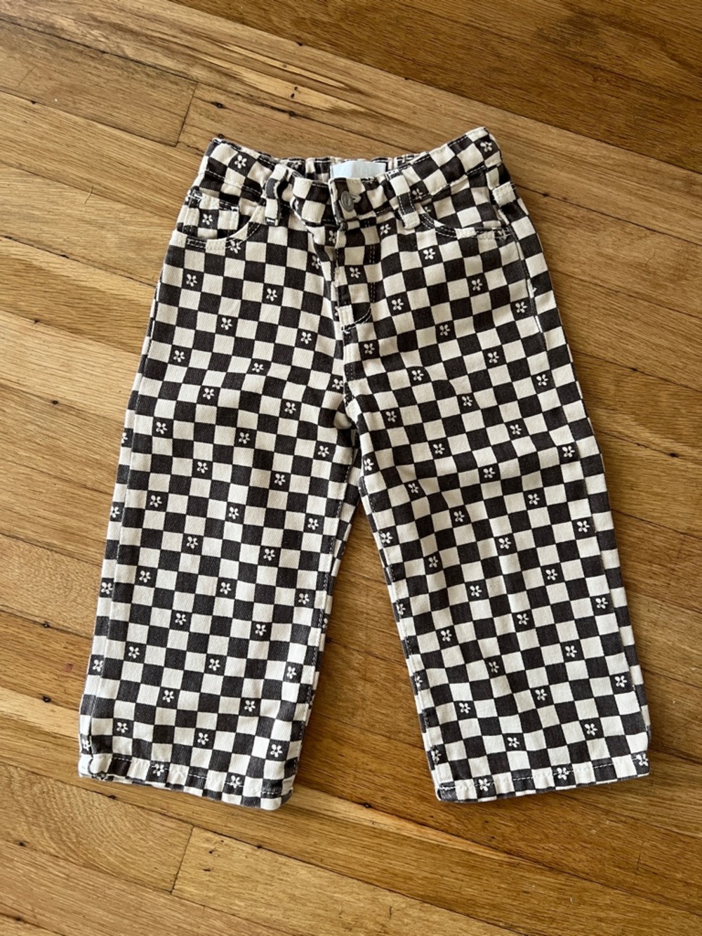 Zara Kids Brown & cream Checkered Pull-On Pants